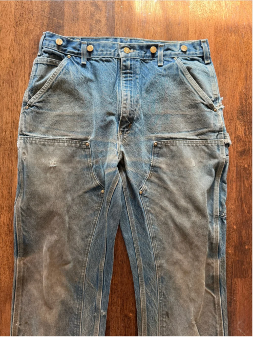 Vintage Carhartt Double Knee Denim Logger Pants Suspender Buttons 36